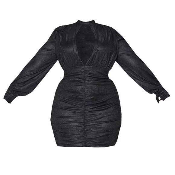 PrettyLittleThing | Dresses | Prettylittlething Plus Black Glitter Cut Out  High Neck Bodycon Dress Size 2 Nwt | Poshmark